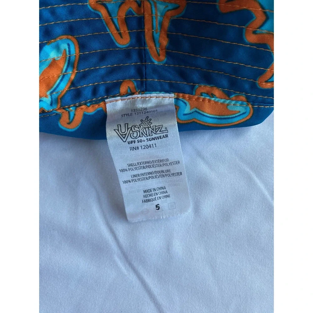 UVSkinz Boys Reversible Shark Print Beach Bucket Hat Size S Orange Blue